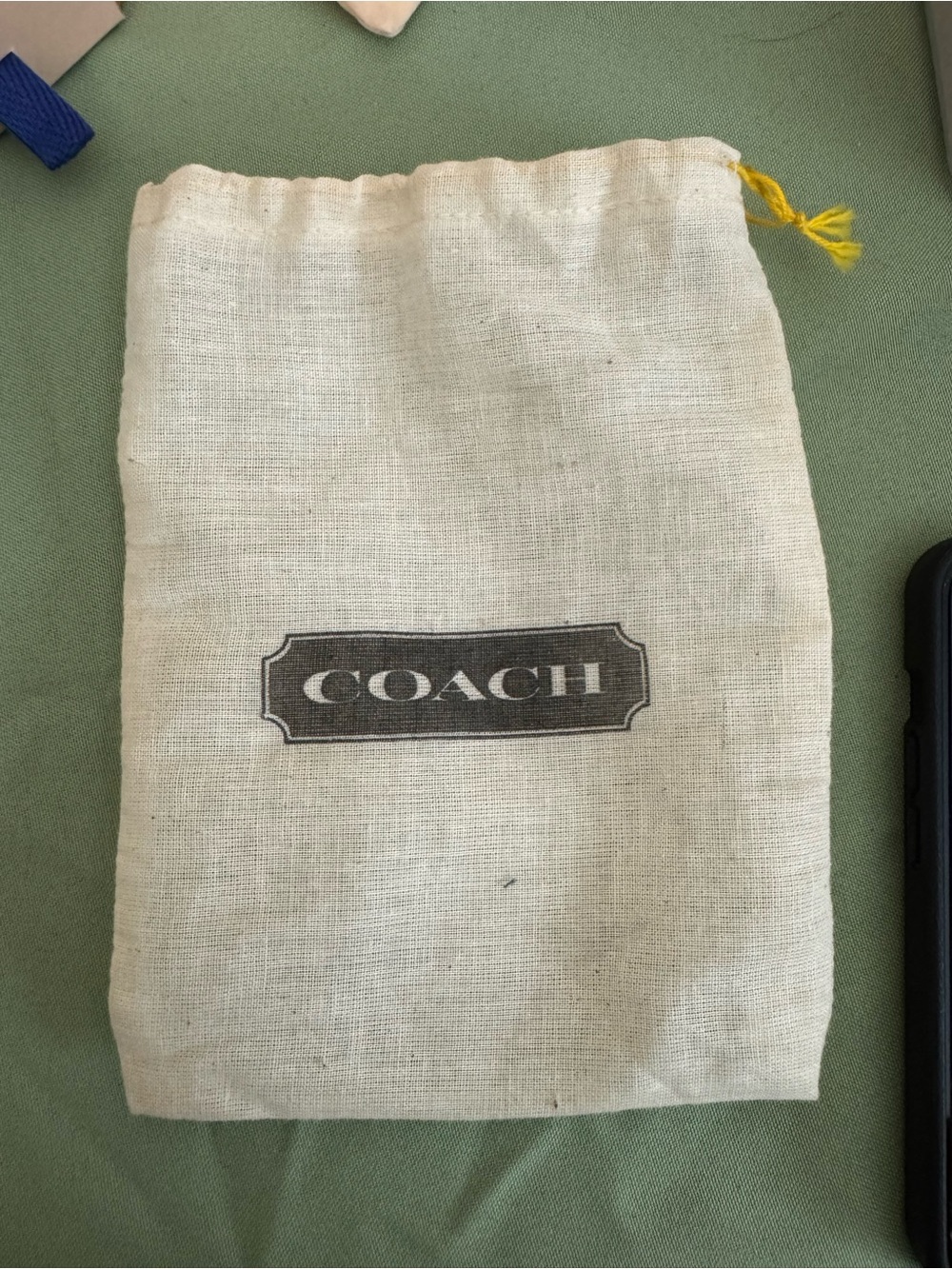 Coach Natural Canvas Drawstring Pouch with Yellow Tie